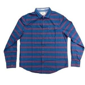 Penguin by Munsingwear Mens XL Striped Blue Cotton Long Sleeve Shirt Button Down